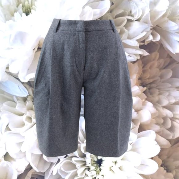 Jenni Kayne Pants - Jenni Kayne Pleated Suiting Shorts 100% Wool Gray Knee Length Mid-rise